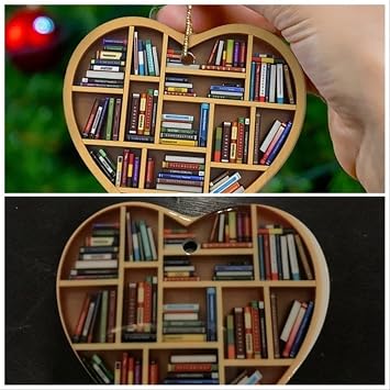 2023 New Ceramic Book Lovers Heart Ornament, Durable Christmas Tree Decorations Heart Shelf Ornaments, Love Bookish Decor Librarian Gifts for Christmas Holiday New Year Party Home Decorations (1PC)