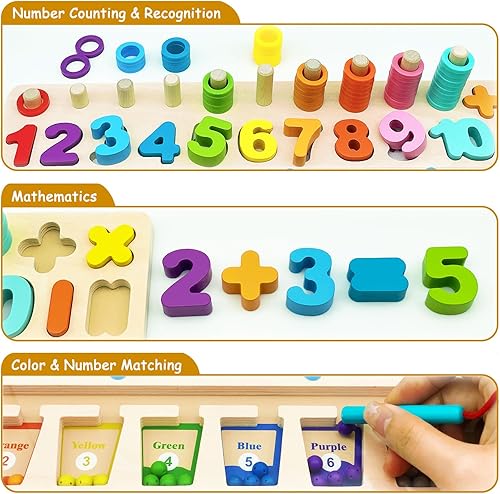 Miniatura 5 de Juguetes Montessori de madera 4 en 1, laberinto magnético de color y número para niños pequeños, rompecabezas de aprendizaje a juego de conteo de