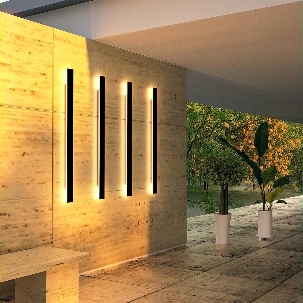 Applique da Esterno Lunga, 150CM 45W LED Lampada da Esterno Parete, 3000K Bianco Caldo, IP65 Impermeabile Applique da Parete per Villa Terrazzo Ingressi, Illuminazione Giardino, Nero