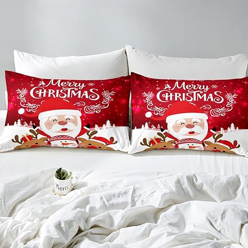 Miniatura 3 de Erosebridal Edredón de plumón de Papá Noel, juego de edredón de Feliz Navidad para niños, tamaño matrimonial, lindo juego de edredón de ciervos de