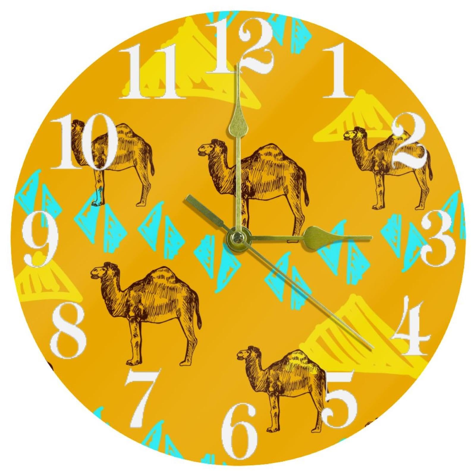 Horloge murale ronde à quartz motif chameaux égyptiens de 30 cm