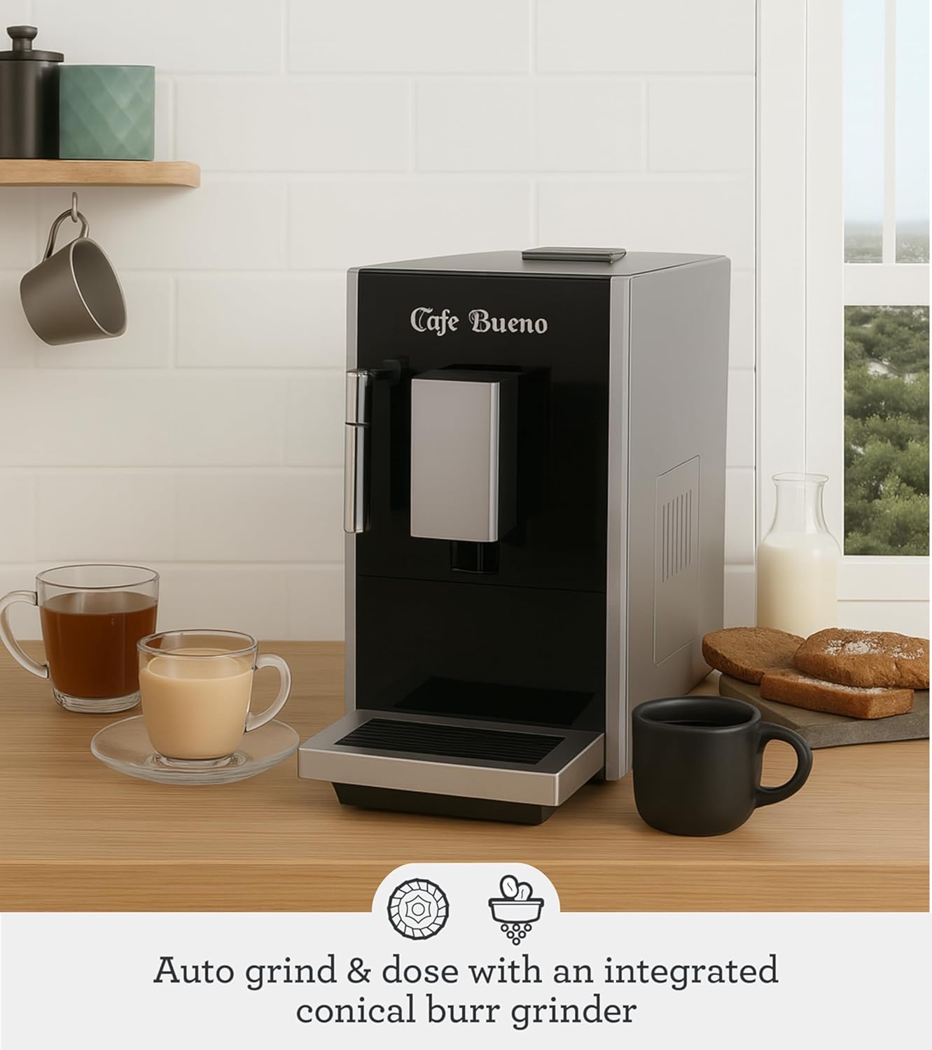 Espresso Machine & Coffee Maker - Milk Frothing Steam Wand - Cappuccino & Latte Machine - Built-in Grinder - Semi-Automatic Espresso machine image 2 of 6 B0F64241Q2