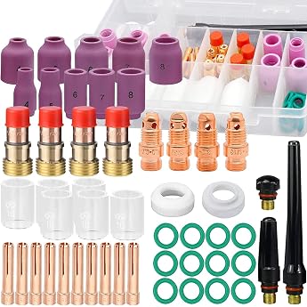 Pack of 51 Wig Welding Torch Accessories for WP-17/18/26 for Wig Gas Lens 10 Glass Cup Kit 10 Pieces Aluminium Oxide Nozzle Collet Body