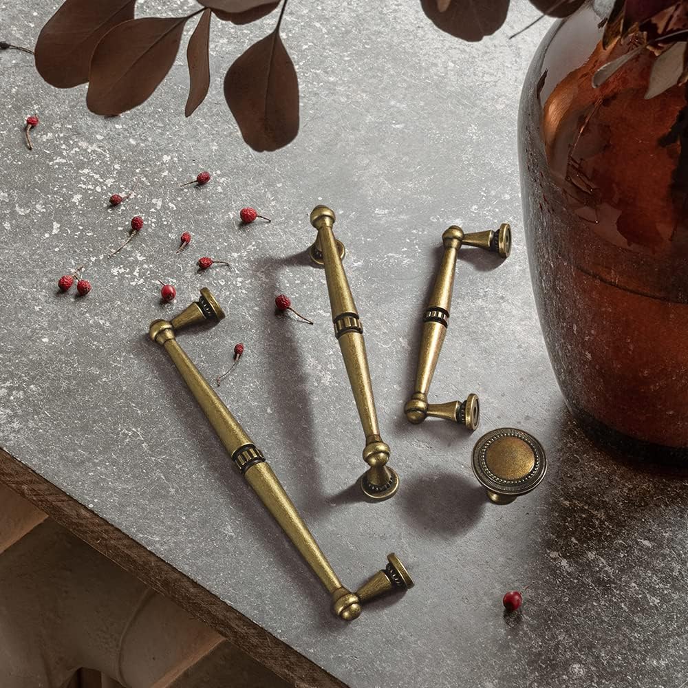 Goo-Ki 6 Pack Antique Brass Cabinet Pulls Appliance Handles, 12.6" c-c Vintage Brass Dresser Handles Retro Bronze Drawer Pulls Solid Zinc Alloy Kitchen Hardware