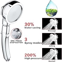 Vista 2 de Nosame Ducha, cabezal de ducha de mano de alta presión con interruptor de pausa de encendido/apagado, 3 ajustes, cabezal de ducha de ahorro de agua