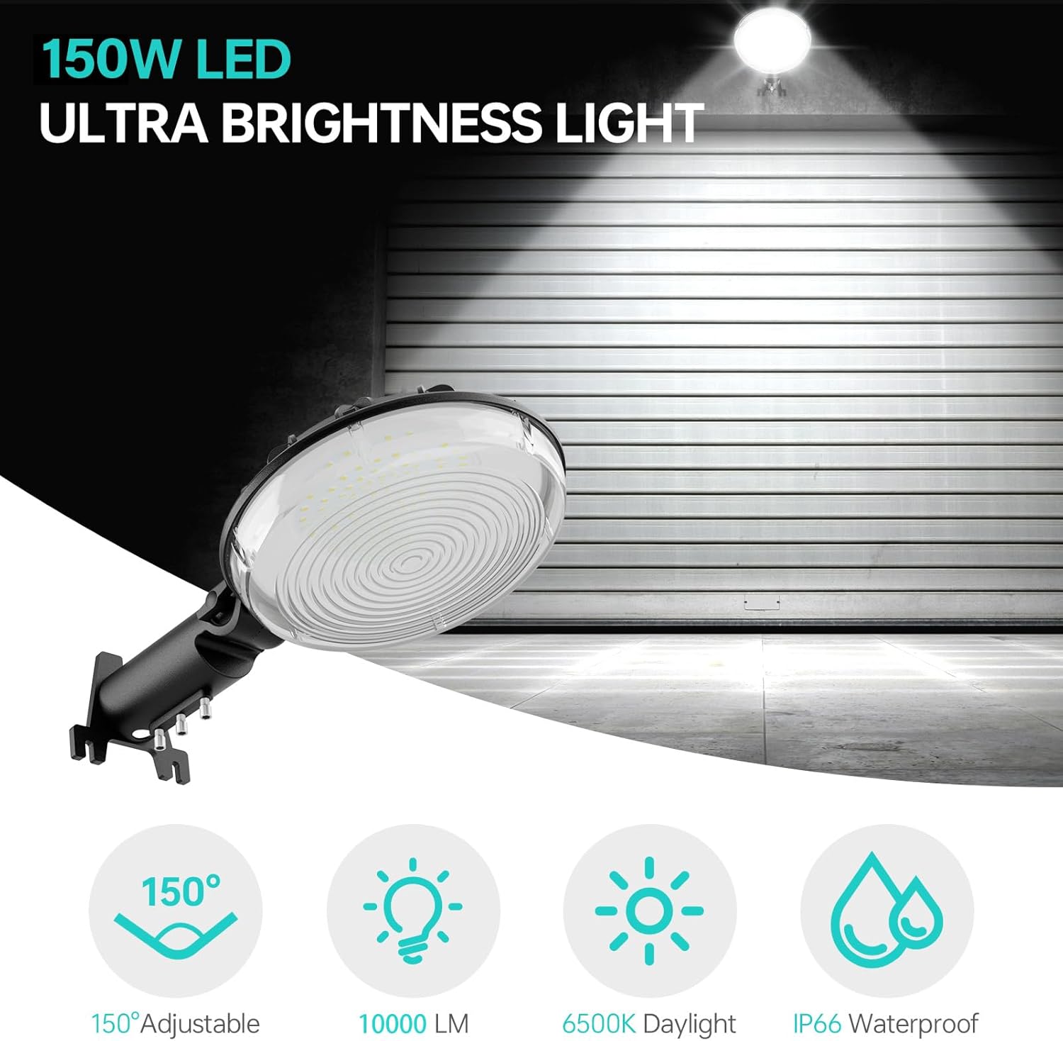 LED Barn Light, 150W Dusk to Dawn LED Outdoor Light with 20000LM 6500K Daylight, IP66 Waterproof Security Exterior Street Light with 150°Adjustable Angle, Ultra-Bright & Easy to Install