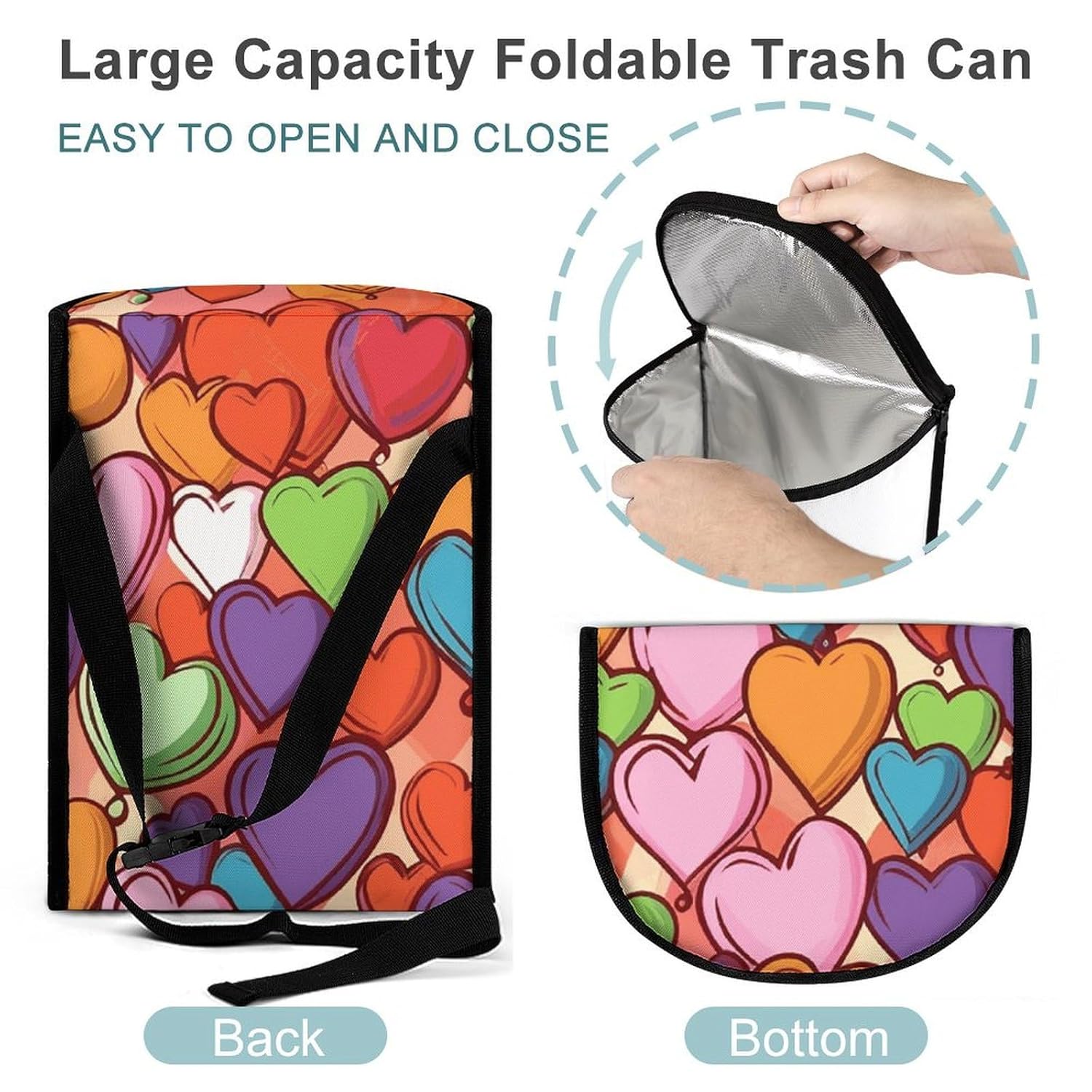 Hanging Car Trash Bag Colorful Heart Pattern Printed Car Garbage Storage Bag Leakproof Car Trash Can Portable Garbage Storage Bags