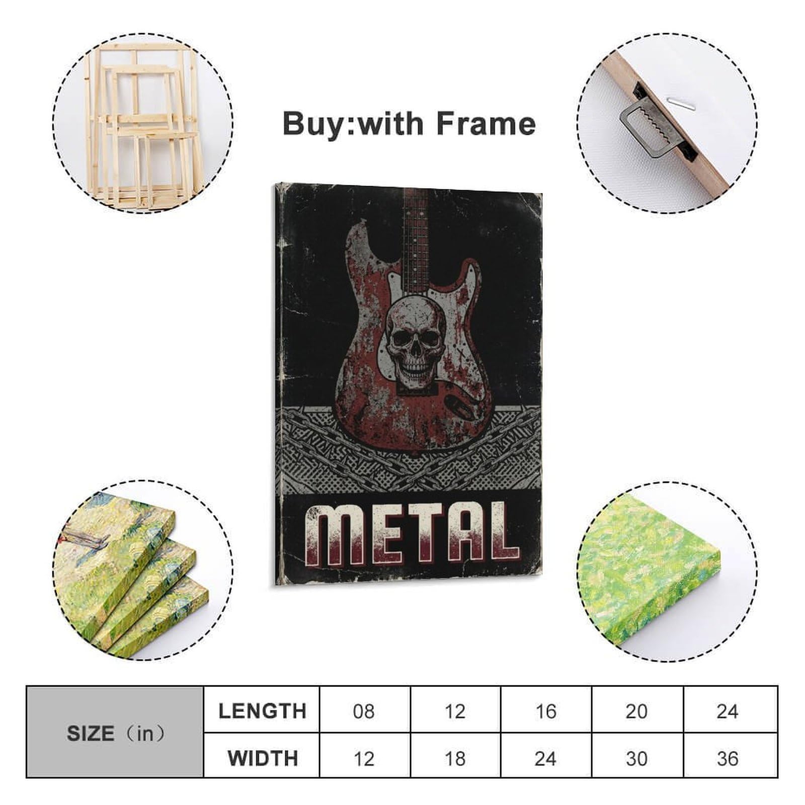 XKUGA Poster con stampa su tela decorativa in stile retrò con teschio e musica hard rock in metallo pesante, moderno, ideale per la famiglia, la grotta degli uomini, la sala giochi, la camera da letto