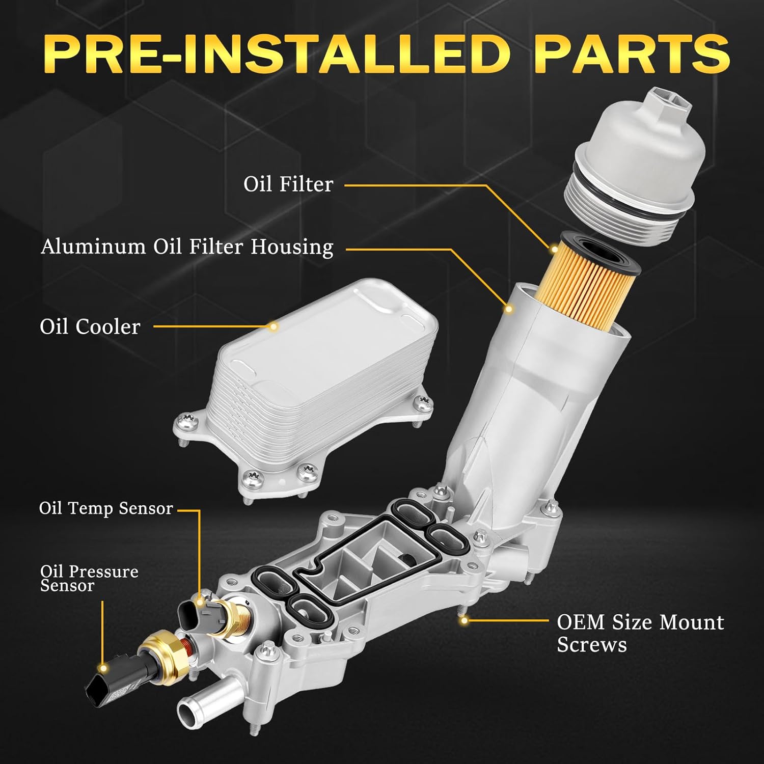 926-959 Upgraded Full Aluminum Engine Oil Filter Housing with Oil Cooler Sensors and Gaskets Compatible with 2017-2018 Chrysler 200/300 Dodge Charger Avenger Journey Wrangler Ram Promaster 3.2 3.6L V6