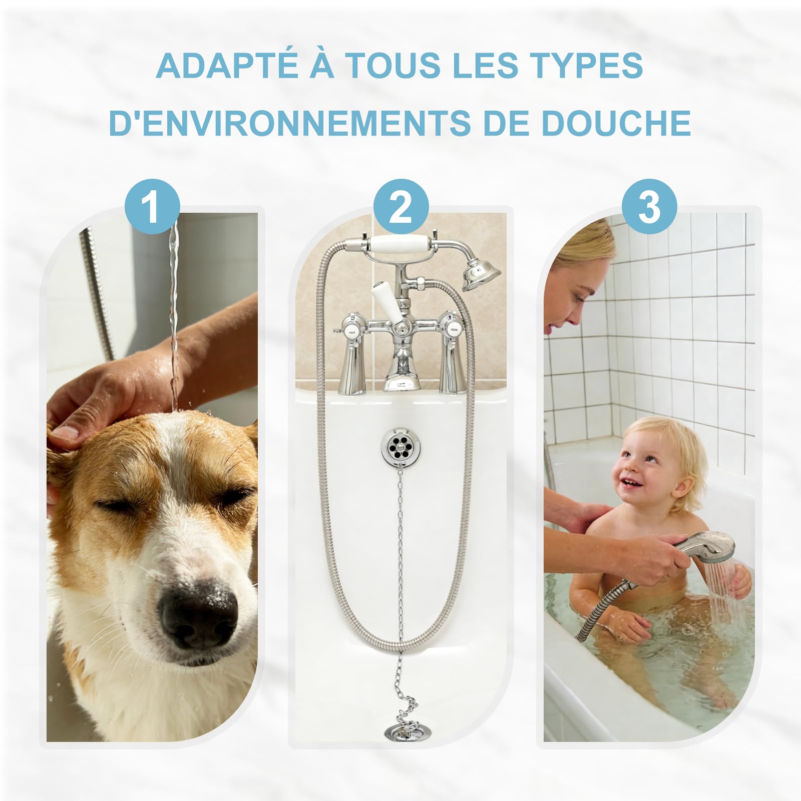 OFFO Flexible Douche 2m, avec Protection Anti-Torsion,Tuyau Douche en Acier Inoxydable, Remplacement du Flexible de Douche, pour Robinetterie de Salle de Bains, Nickel Brossé