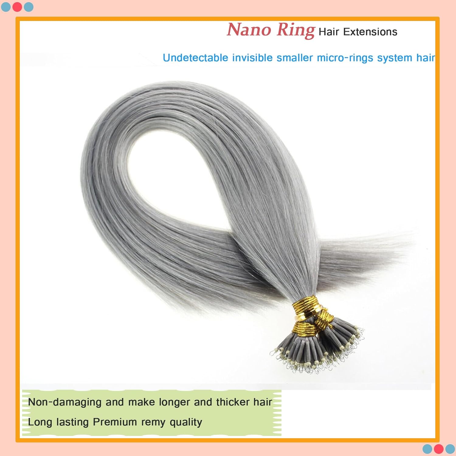 Nano Ring Human Hair Extensions Silver Gray Invisible Micro Nano Beads Link Remy Hair Grey Color for Wedding 14inch 50s 40g