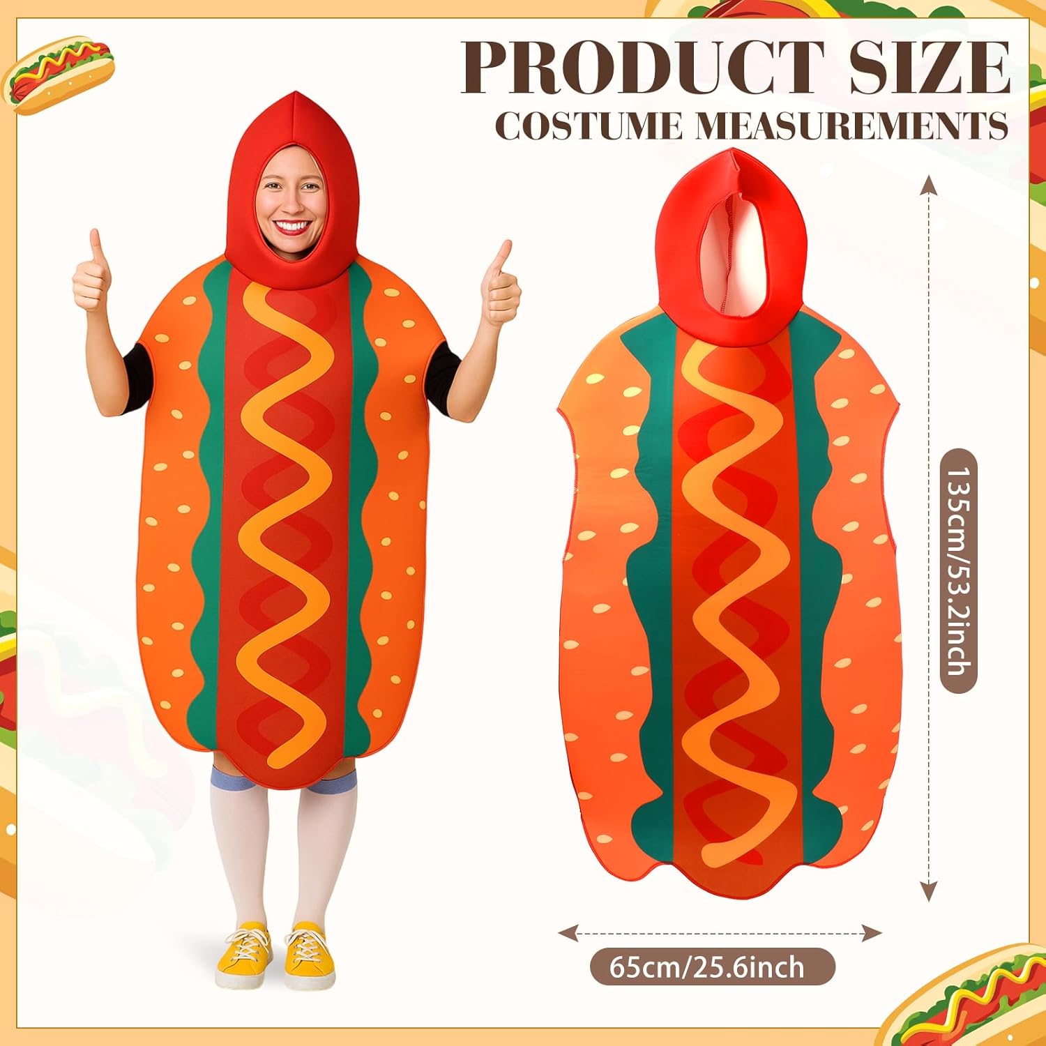 Mepase 3 Sets Halloween Hot Dog Costume for Adults Funny Footlong Sausage Suit Unisex Food Outfit for Men Women Adults - Image 2