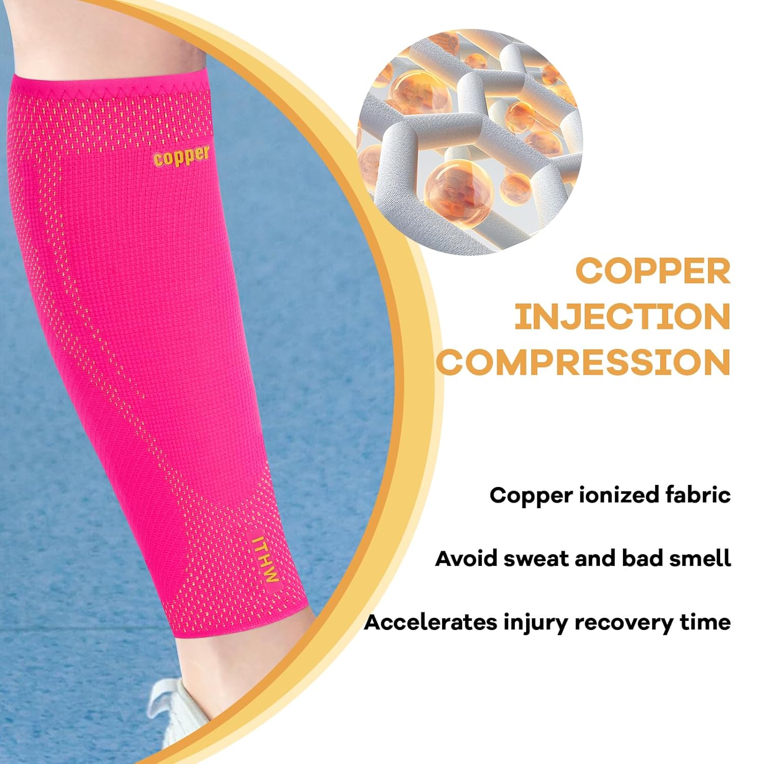 Copper Calf Compression Sleeves for Men & Women - High Stretch Graduated Compression with Anti-Slip Grip | Breathable & Smooth Lining Footless Design for Runners, Shin Splints, Leg Fatigue & Travel (Pink, Medium) - Image 4