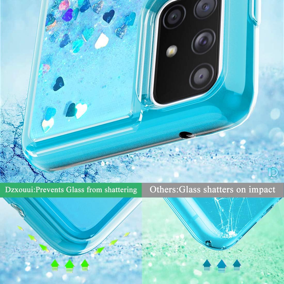 Dzxouui for Samsung A71 5G Case and Glass Screen Protector(Not A71 5G UW Verizon) Moving Quicksand Glitter Cute Clear Cover TPU Girls Women Phone Cases for Samsung Galaxy A71 5G(Teal/Purple)