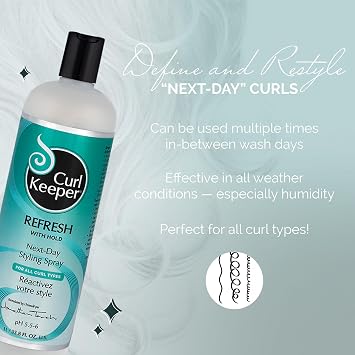 Curl Keeper Refresh Hair Styling Spray - Lightweight Water-Based Anti-Frizz Spray with Hold for Wavy & Curly Styles in Humidity & All Weather Conditions, 33.8 Fl Oz