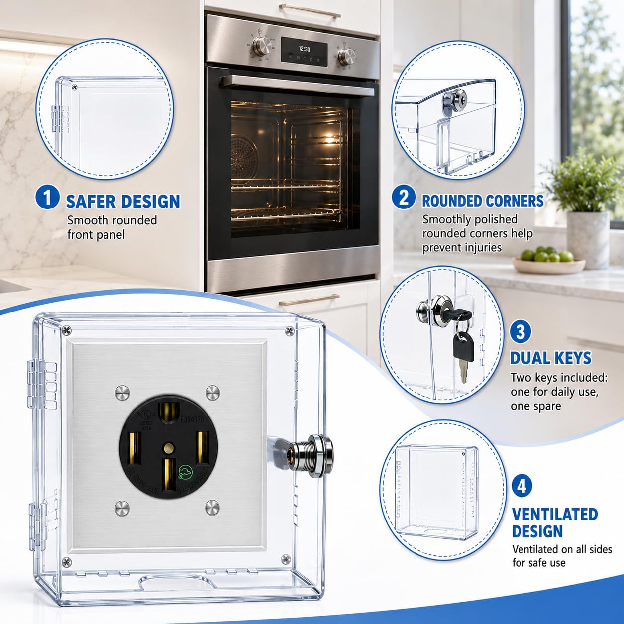 Dryer Outlet Safety Box with 2 Locks,for Baby Proofing,Suitable for NEMA 14-30R Straight Blade Heavy Duty Dryer Receptacle,5.9" L*5.9" W*2.95" H,1 Pack