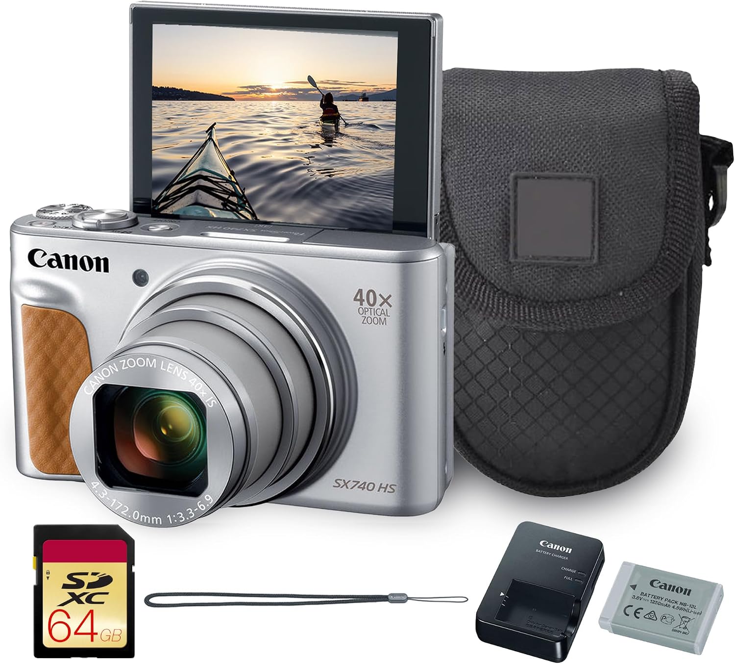Canon PowerShot SX740 HS 20.3MP Digital Camera (2956C001) (Silver) Bundle