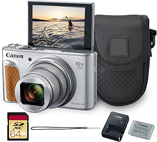 Canon PowerShot SX740 HS Digital Camera (Silver) – 20.3MP, 40x Optical Zoom, 4K UHD Video, Wi-Fi & Bluetooth, Compact Travel Point & Shoot (2956C001) + Shoulder Bag + 64GB Memory Card
