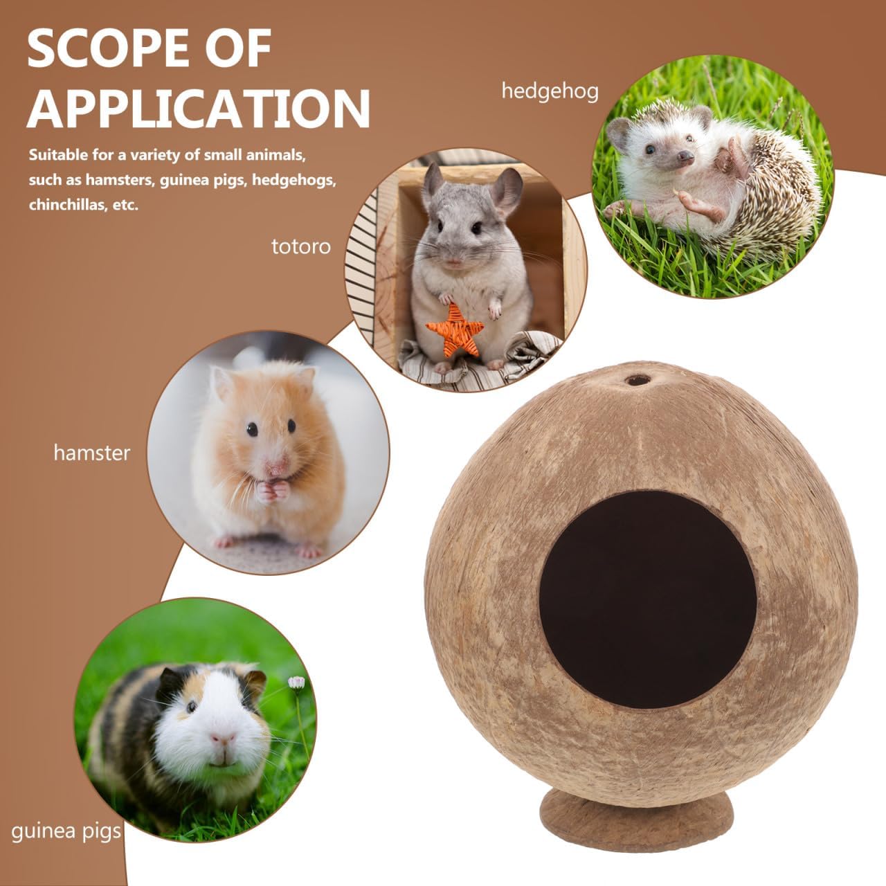 Totority Natural Coconut Shell Hamster Hideout - Durable Guinea Pig House and Hideaway - Eco-Friendly Small Animal Nest for Dwarf Hamsters, Gerbils & Mice - Pet Cage Habitat Decor image 3