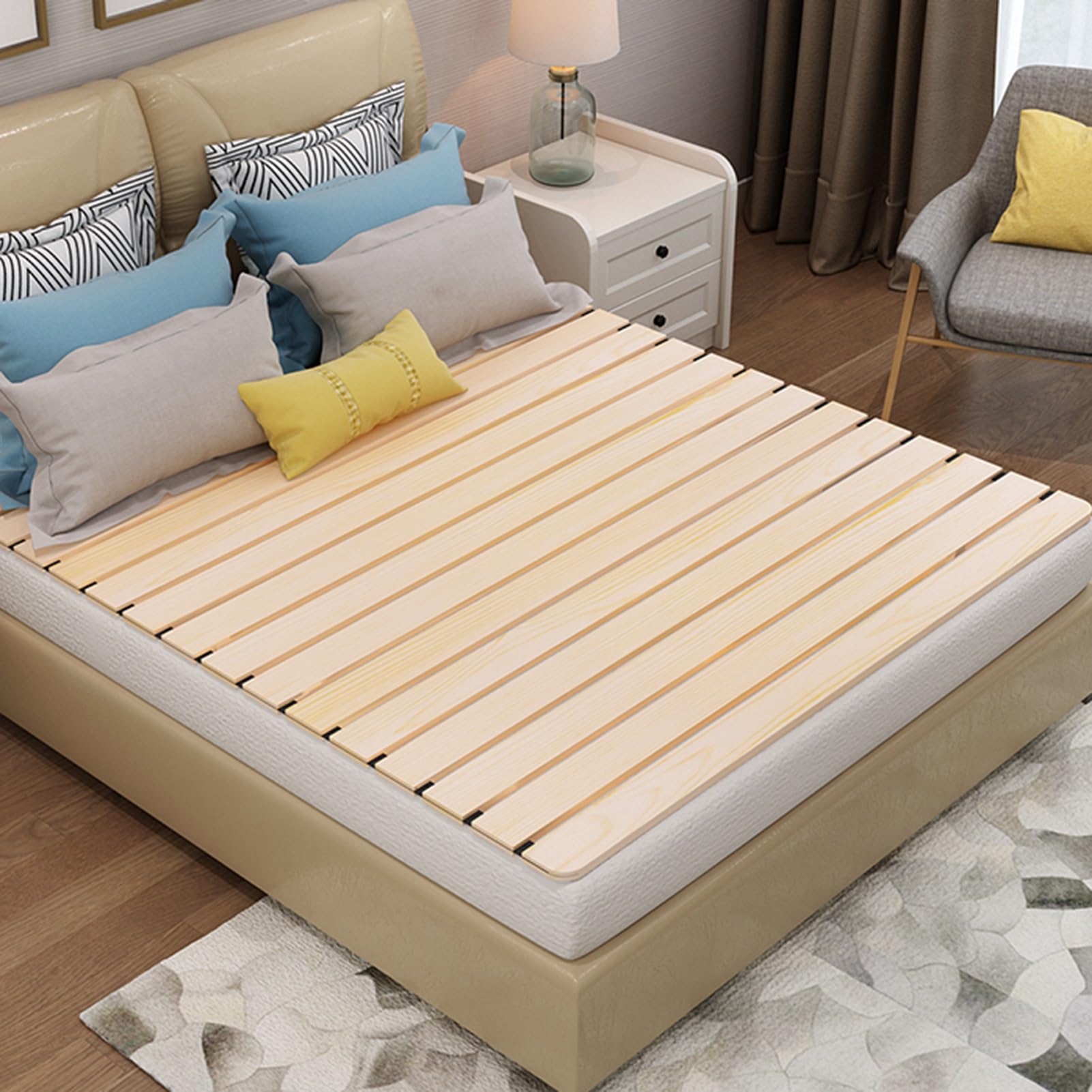 Massivholz-Bettstützlatten für Einzelbett, 60 x 90 cm, faltbares und atmungsaktives Design, aufrollbare Schlafmatratze mit Nylonschnur, verbessert Ihren Schlafkomfort und Unterstützung
