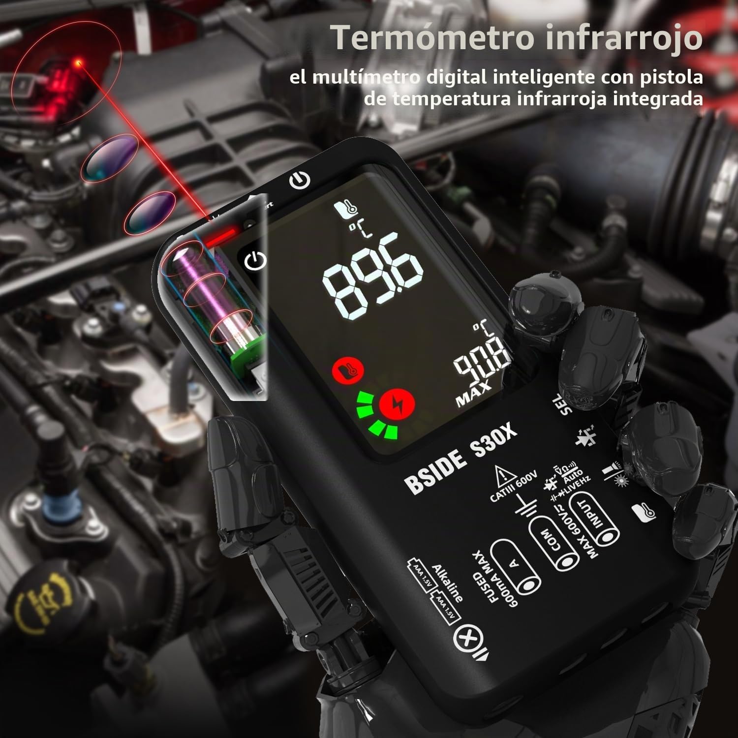 Kit Multímetro Digital y Bolígrafo Detector de Voltaje BSIDE S30X+X1 Multímetro Inteligente y Buscapolos Sin Contacto con Pinza Cocodrilo para Electricista Electrónica LED Automoción