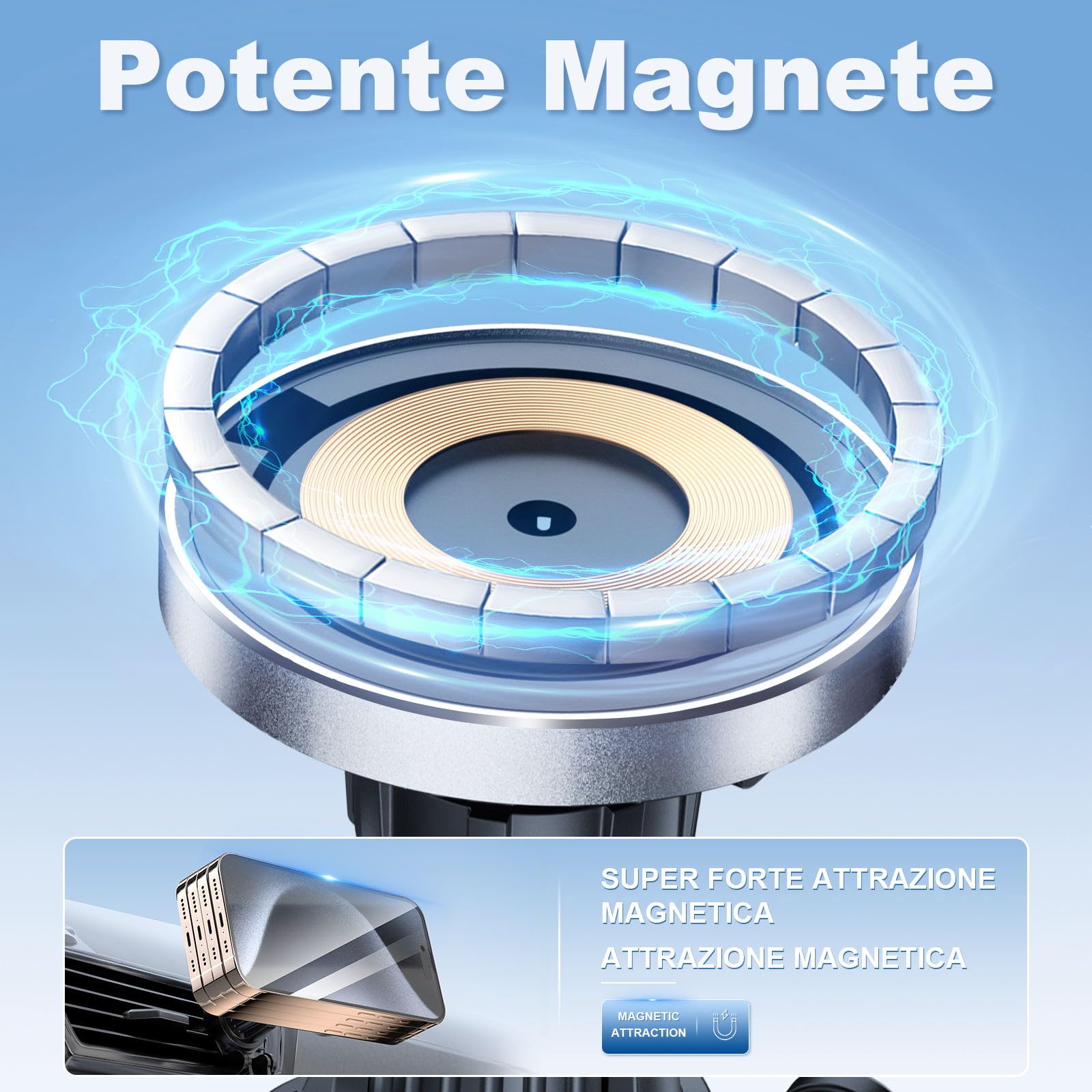Caricabatterie Wireless Magnetico per Auto, 15W MANKIW Ricarica Wireless Auto Compatibile con iPhone 17/16/15/14/13/12,Magnetica Cover, Mag-safe Caricabatterie Auto Supporto