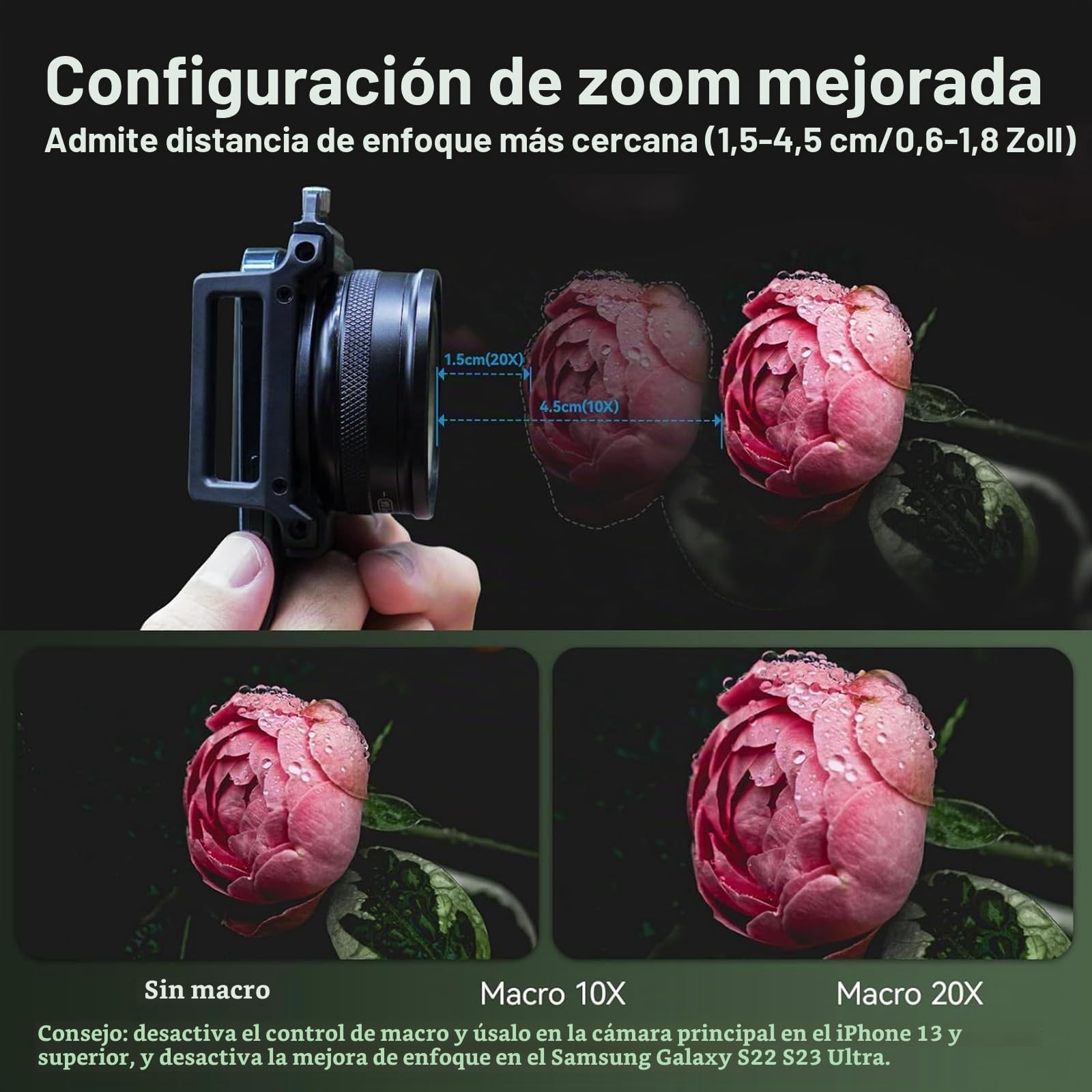 10-20X Lente Macro, Lente para teléfono móvil, HD Objetivo movil con Clip Universal para Teléfono móvil,Adecuada para Todos Los Teléfonos Móviles
