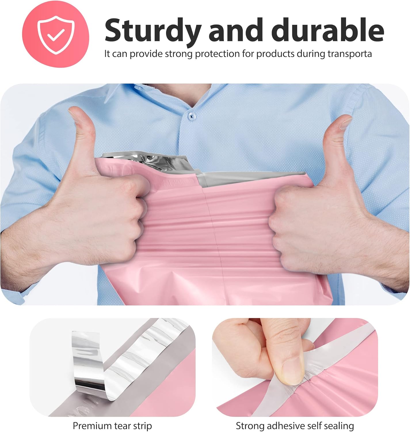 Fuxury Poly Mailers 14.5x19 Inch 200Pcs, Bulk Shipping Bags for Clothing, Strong Adhesive Shipping Envelopes for Small Business Suppliers,Waterproof Mailers Poly Bags Mailing Envelopes Pink
