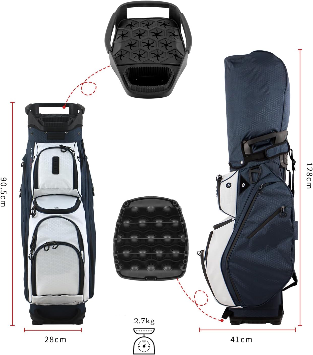 Boyea Ultra Light Golf Cart Bag, 15-Way Full Length Divider Golf Club Bag, Top & Base Dual Slot Design Secures Clubs Firmly, Multiple Large Storage Pockets for Golf Accessories