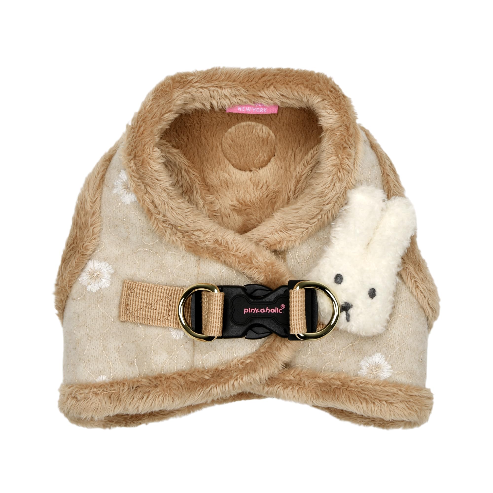 Pinkaholic New York Lidia Vest Dog Harness Step-in Warm Winter Flower Pattern for Small Dog, Beige, Large