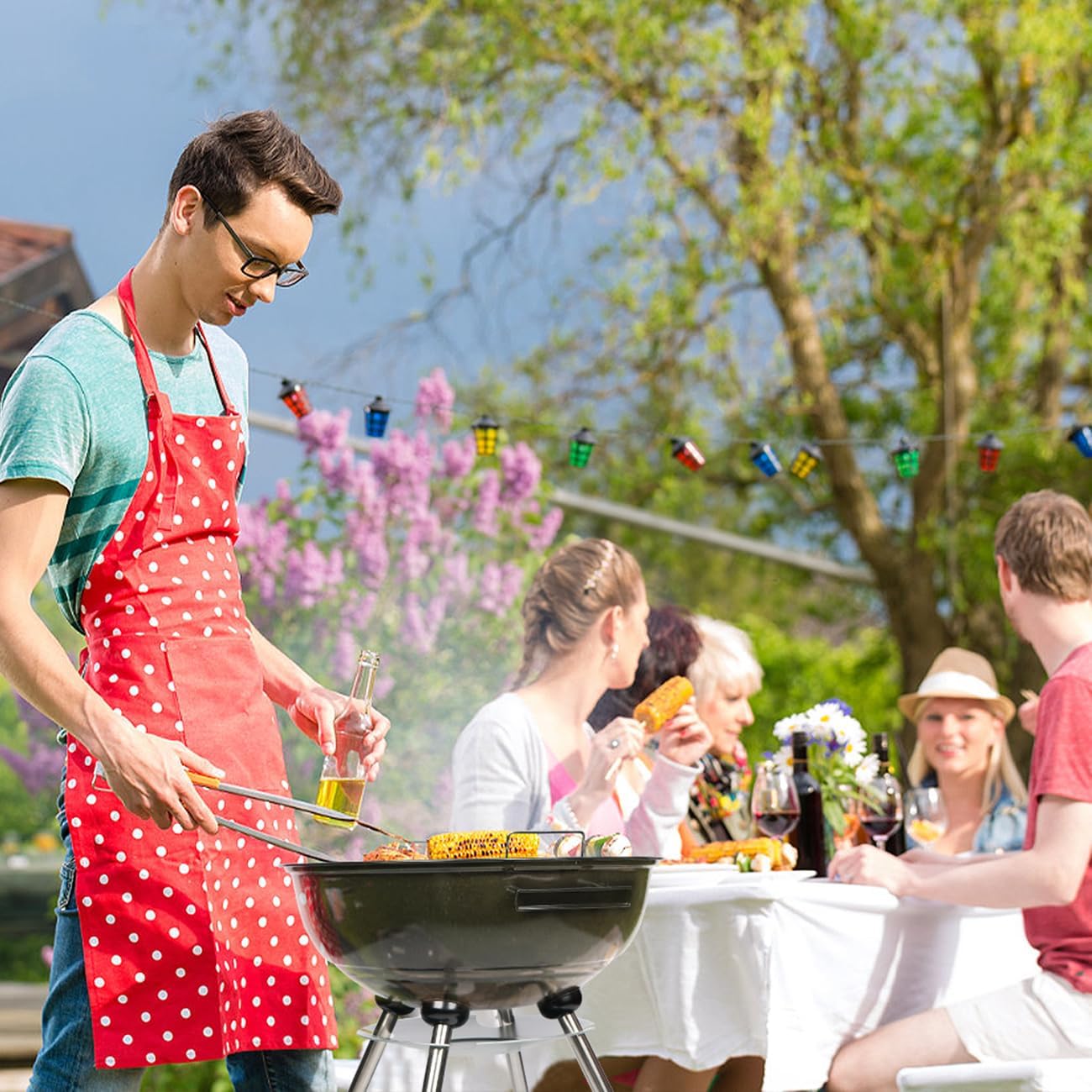 Charcoal Grills, Outdoor BBQ Grill with Side Table, Charcoal Grill with Wheels for Outdoor Grilling/Tabletop Cooking-Red