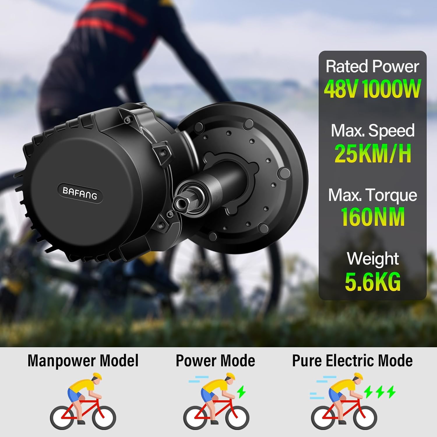 BAFANG 36V/48V 250W/500W/750W/1000W UART Version Mid Drive Kits, BBS01B BBS02B BBSHD for 68mm Bottom Bracket(No Other Accessories, Such as displays, cranksets, Brake levers, or Throttle Grips.)