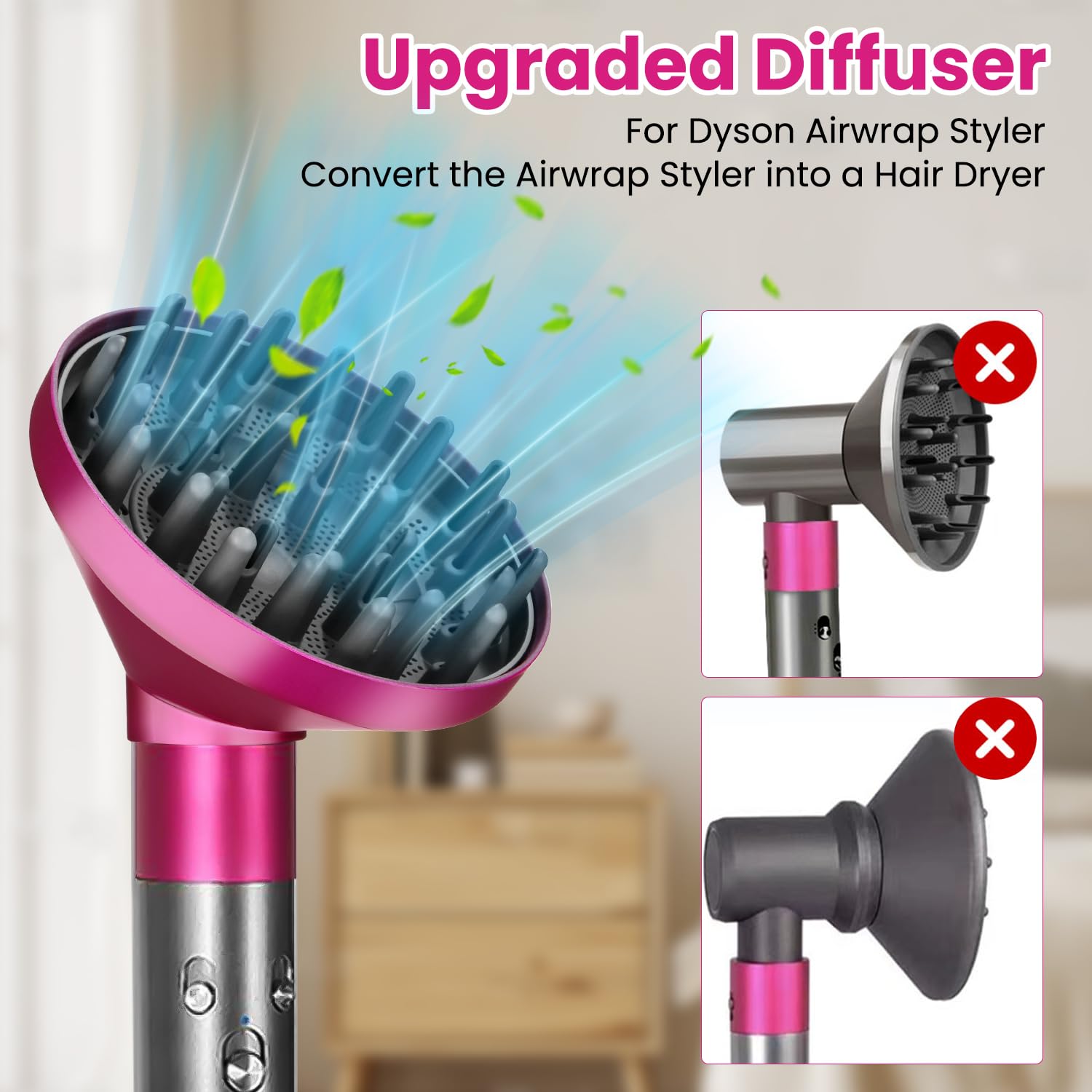 Diffusore per Dyson Airwrap HS01 HS03 HS05, diffusore per capelli ricci, ugello diffusore portatile per capelli, conversione per Airwrap Curling Styler in un asciugacapelli, rosso rosa