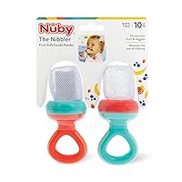 Vista 3 de Nuby Nibbler Mesh First - Comedero de alimentos suaves, 2 unidades, coral y aguamarina
