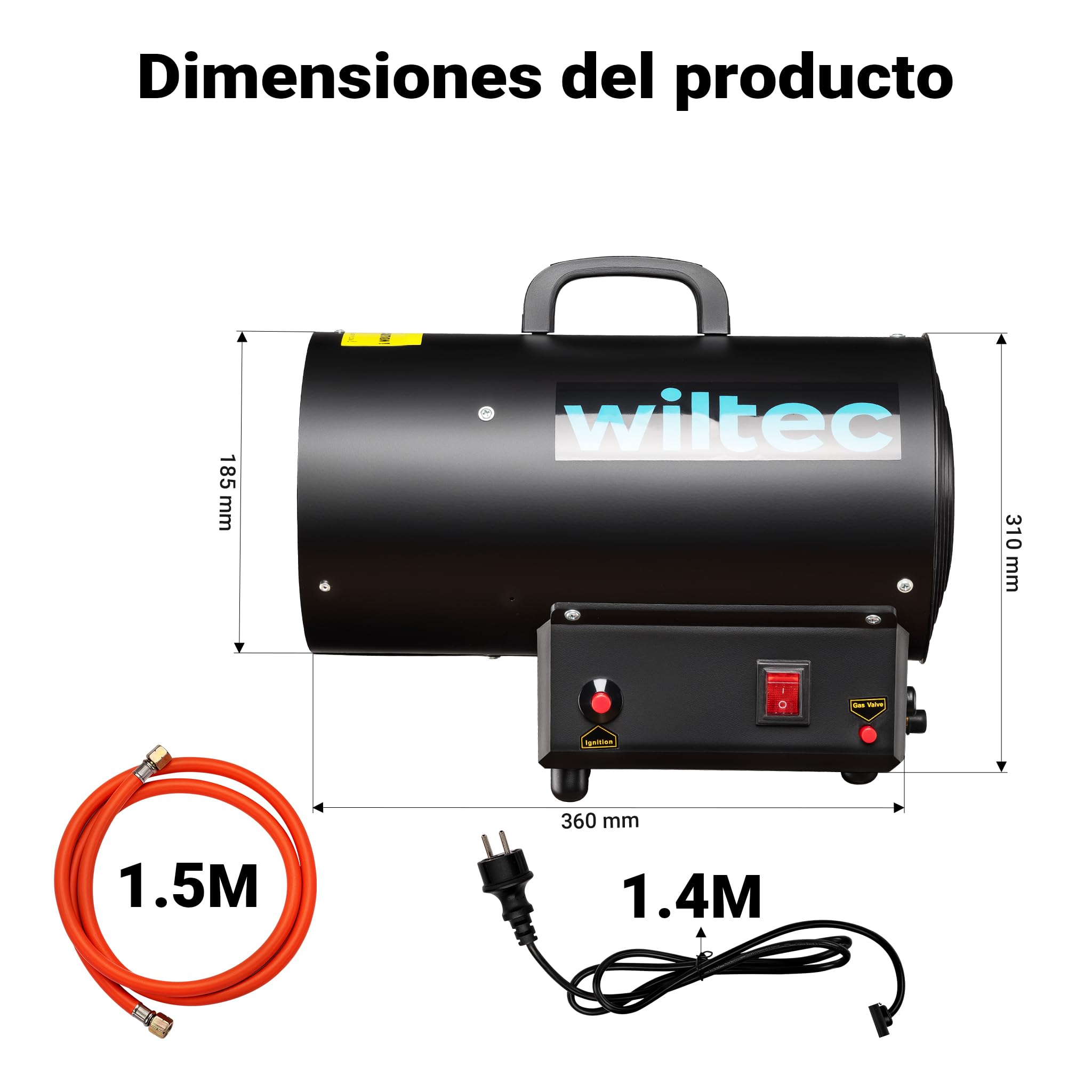 Wiltec Cañón de aire caliente a gas de acero inoxidable 15kW calentador de gas generador de aire caliente