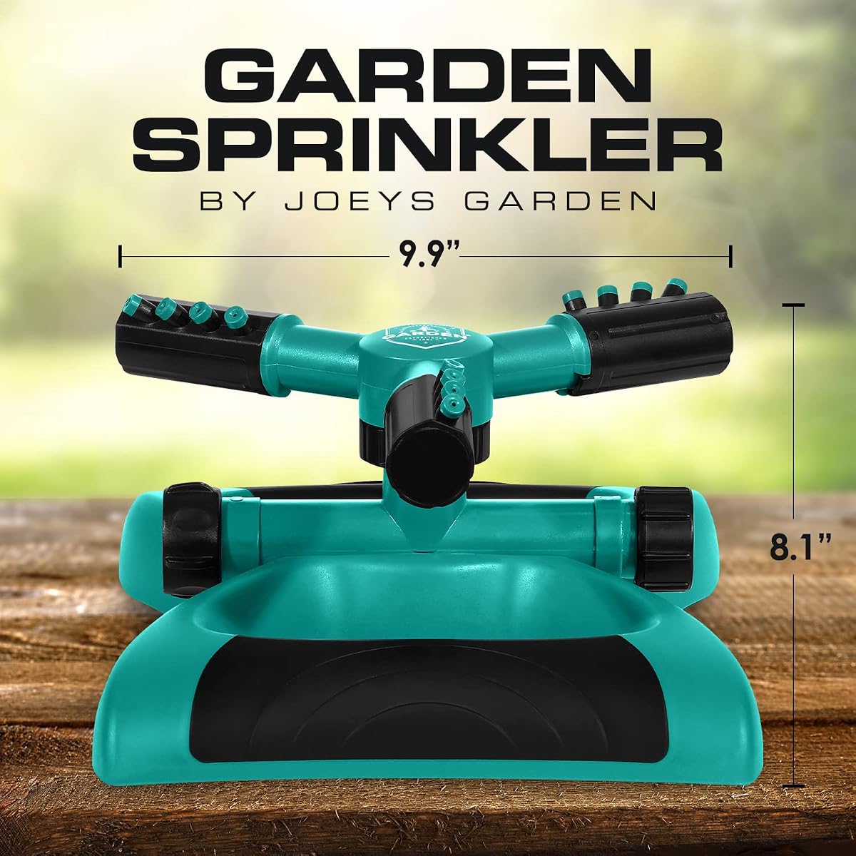 Joeys Sprinkler for Yard, Rotating Garden Sprinkler with 3 Adjustable Arms, Weighted Base, Expandable Connection, Lawn and Yard Sprinklers (Green) image 1