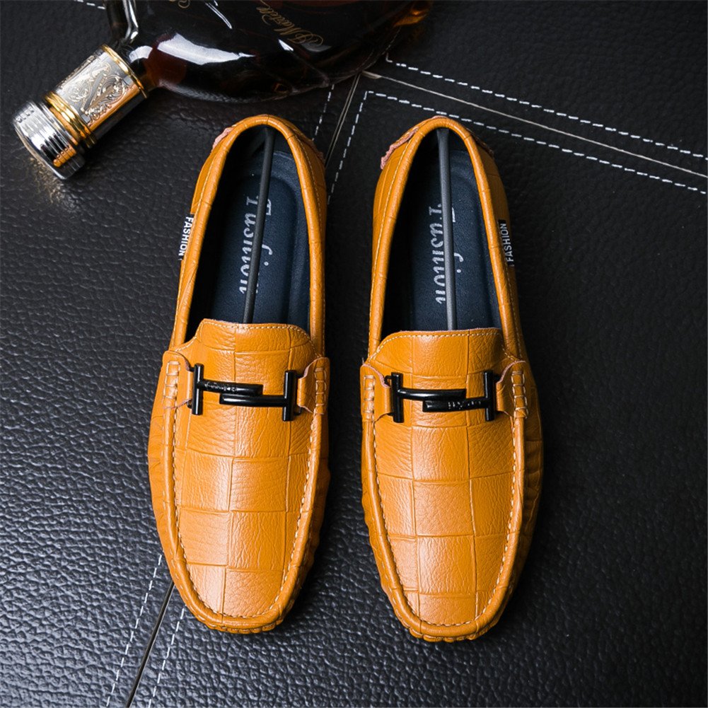 Hombre Artesanal Mocasines Decorado Hebilla Transpirables Oficina Trabajo Zapatos Caminar,Amarillo Marrón 40 EU