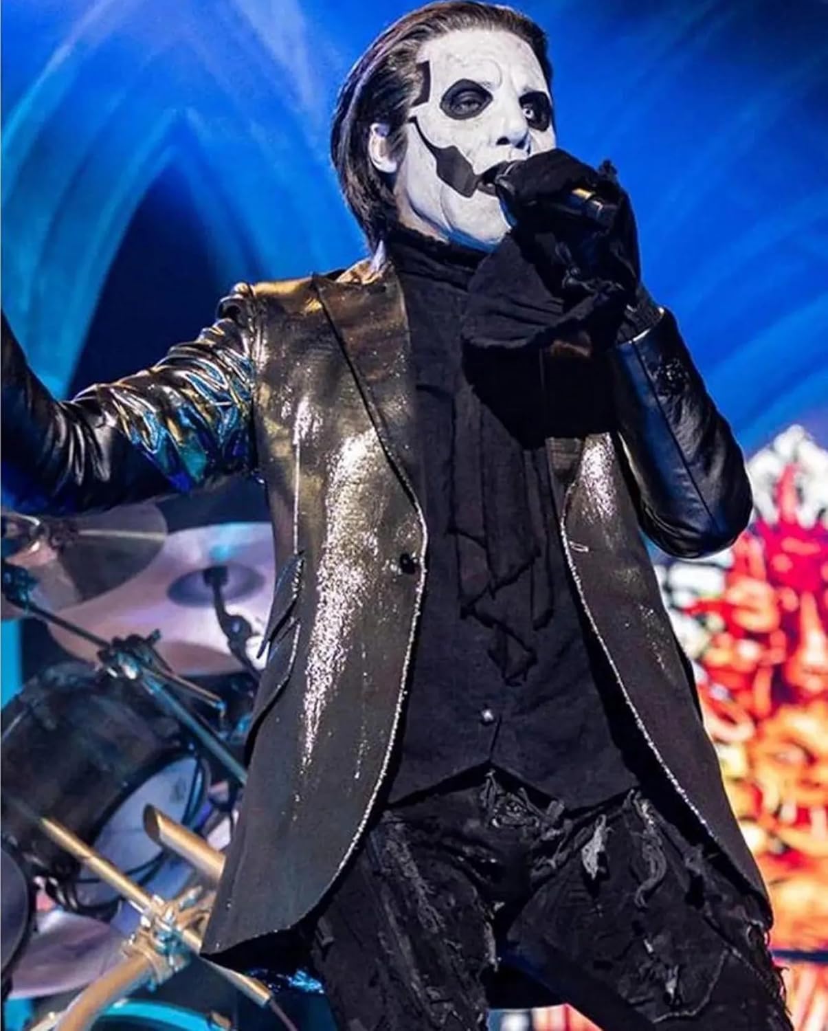 Men’s Ghost Papa Emeritus Gray Leather Blazer – Gothic Rock Concert Costume | Performance Outfit Gift