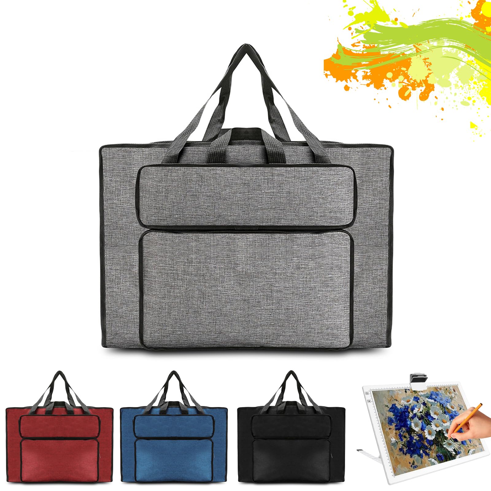 MeYuxg Borsa da disegno, cartellina per artisti, borsa in plastica impermeabile, per oggetti artistici, confezione da pittura per studio e schizzi all'aperto, grigio., A2, Moderno e semplice