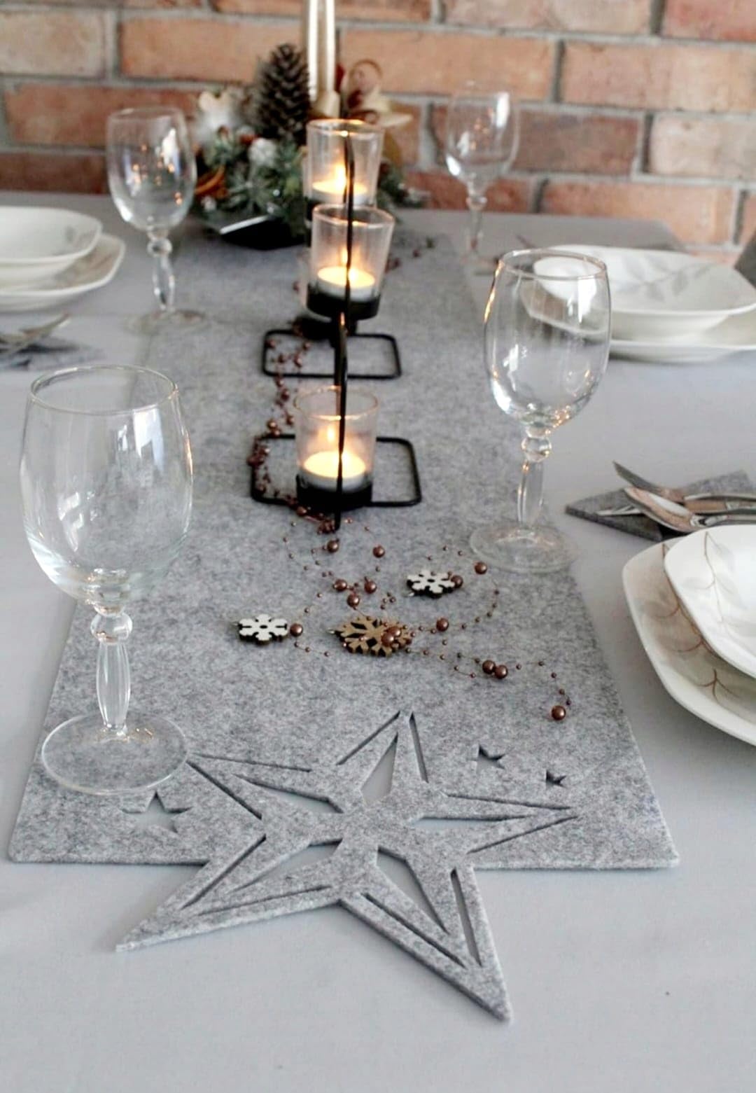 Chemin De Table En Feutre Lavable, Nappe Silencieuse, Grise, Résistante