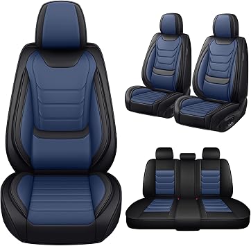 Car Seat Covers Full Set for Nissan Versa 2007-2025, Waterproof Nappa Leather Car Seat Cover, Anti-Slip & Comfortable Car Seat Protector&AccessoriesBlack Blue
