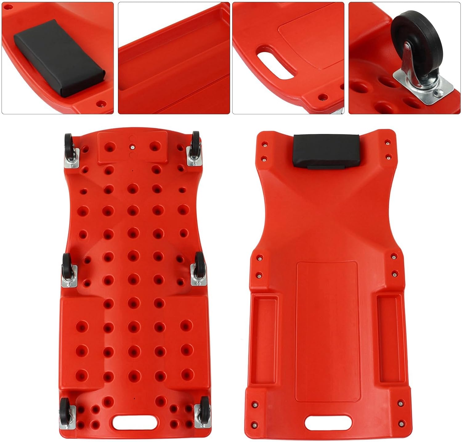40in Automotive Creeper, Car Repair Lying Board with 6 Rotatable Wheels, Heavy Duty PE Car Creeper for Garage Mechanics, Ergonomic Rolling Shop Creeper with Padded Headrest and Too