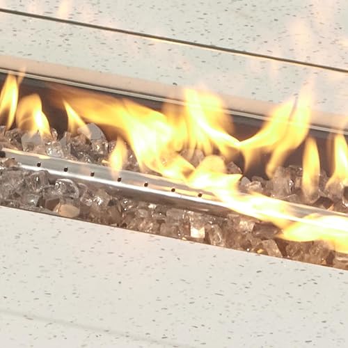 Miniatura 7 de COSIEST Mesa para fogata de propano para exteriores, 56 x 28 pulgadas, rectangular, acabado de hormigón blanco terrazo, quemador de acero inoxidable