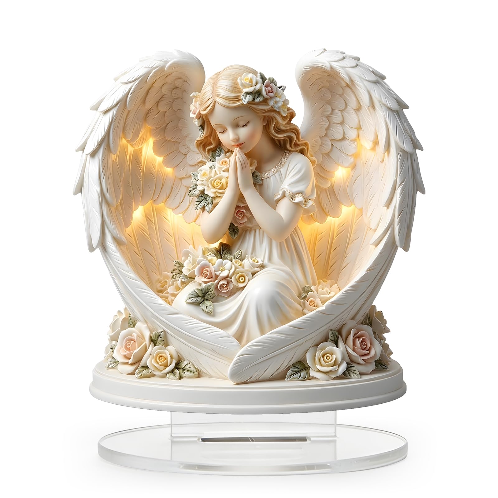 Guardian Angel Ornament, Acrylic Angel Wing Sculpture, 2d Flat Praying Pose Home Ornament, Memorial Acrylic Figurine for Bedroom Living Room and Garden, Guardian Angel Gifts for Birthday & Anniversary