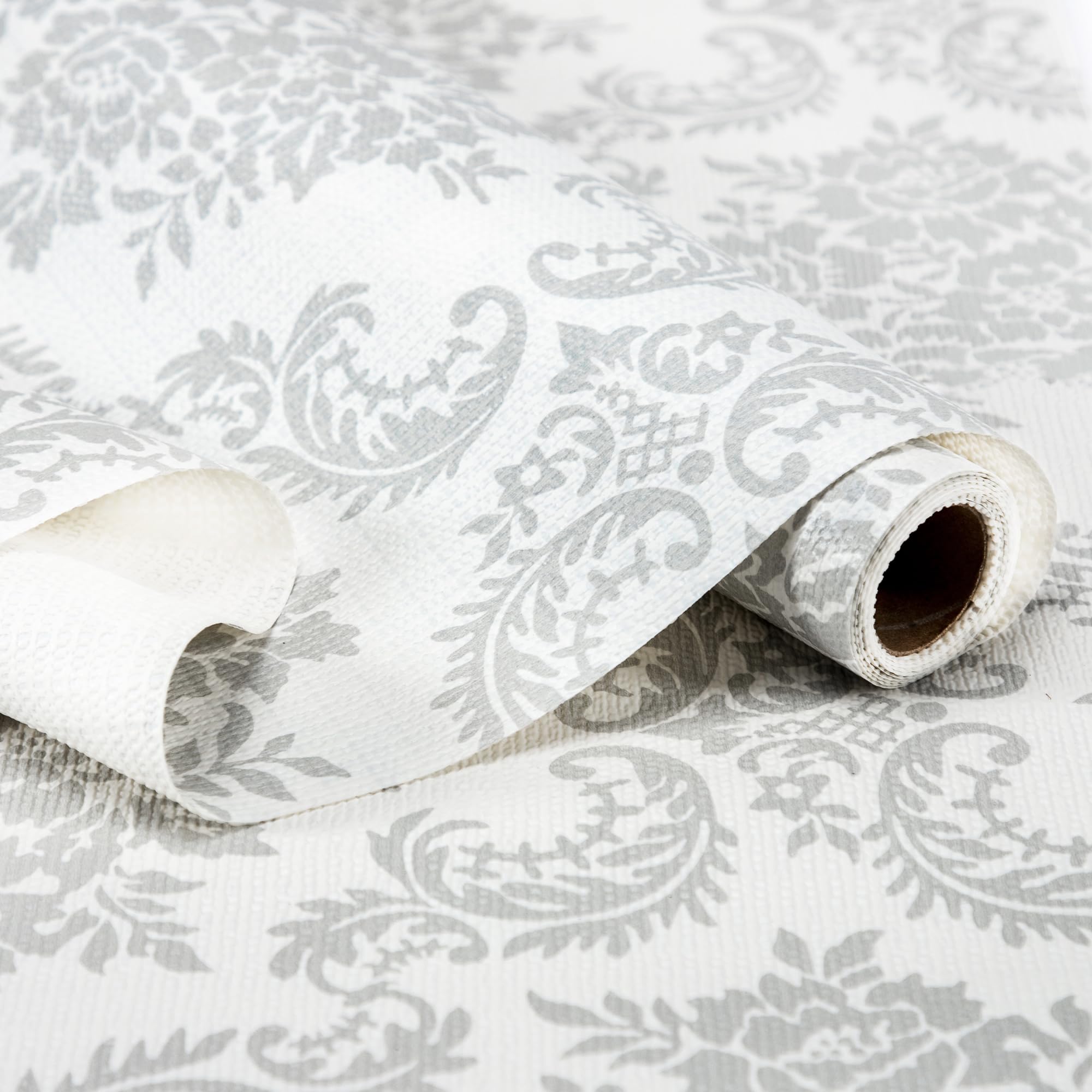 RAY STARShelf Liner, 18 Inch x 8 Feet Non Adhesive Vintage Sage Green Damask Floral Cabinet Liner for Pantry Drawer Vanity, Strong Grip Non Slip Waterproof, Shelf Liners for Kitchen Cabinets