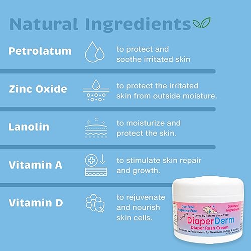 DiaperDerm Crema para la erupción del pañal para bebés, formulada con 5 ingredientes para un cuidado de la piel suave, feliz y sin erupciones, 8