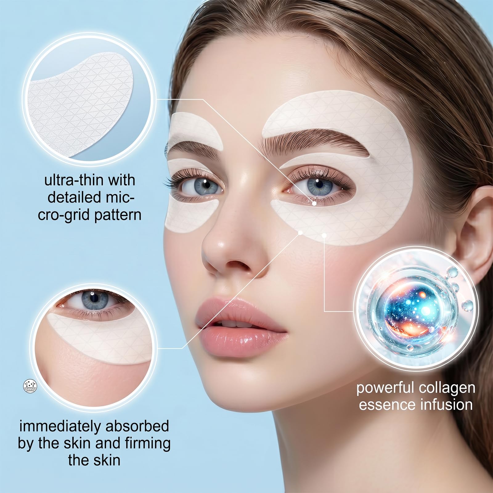 15 Paia Patch Occhi al Collagene per Occhiaie e Borse, Maschera Occhi Idratante e Defaticante per Donna, Trattamento Contorno Occhi con 18ml di Essenza, Effetto Illuminante, Trasparente