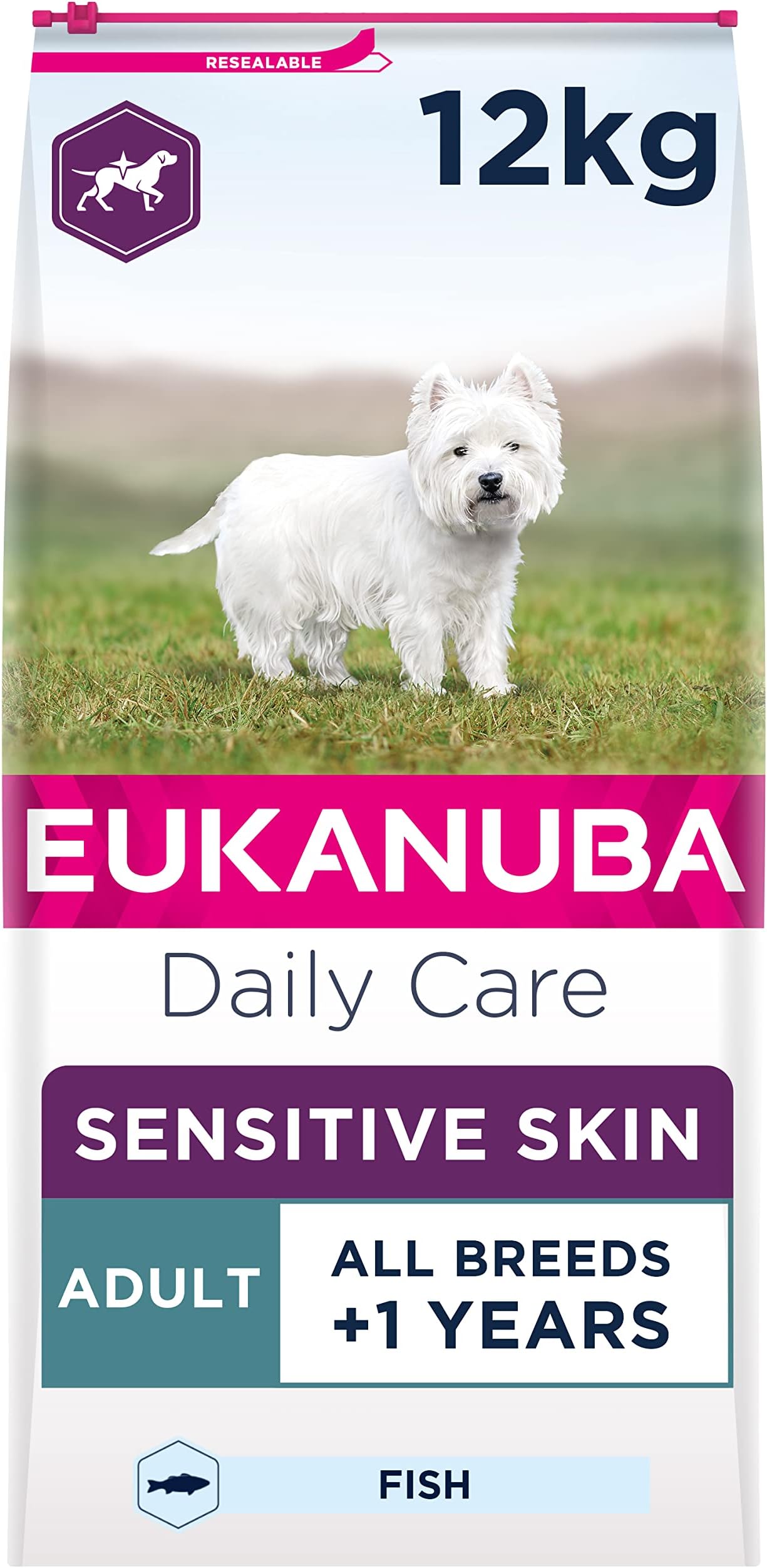 Eukanuba Sensitive Skin Hypoallergenic Complete Dry Dog Food for Adult Dogs with Fish 12 kg