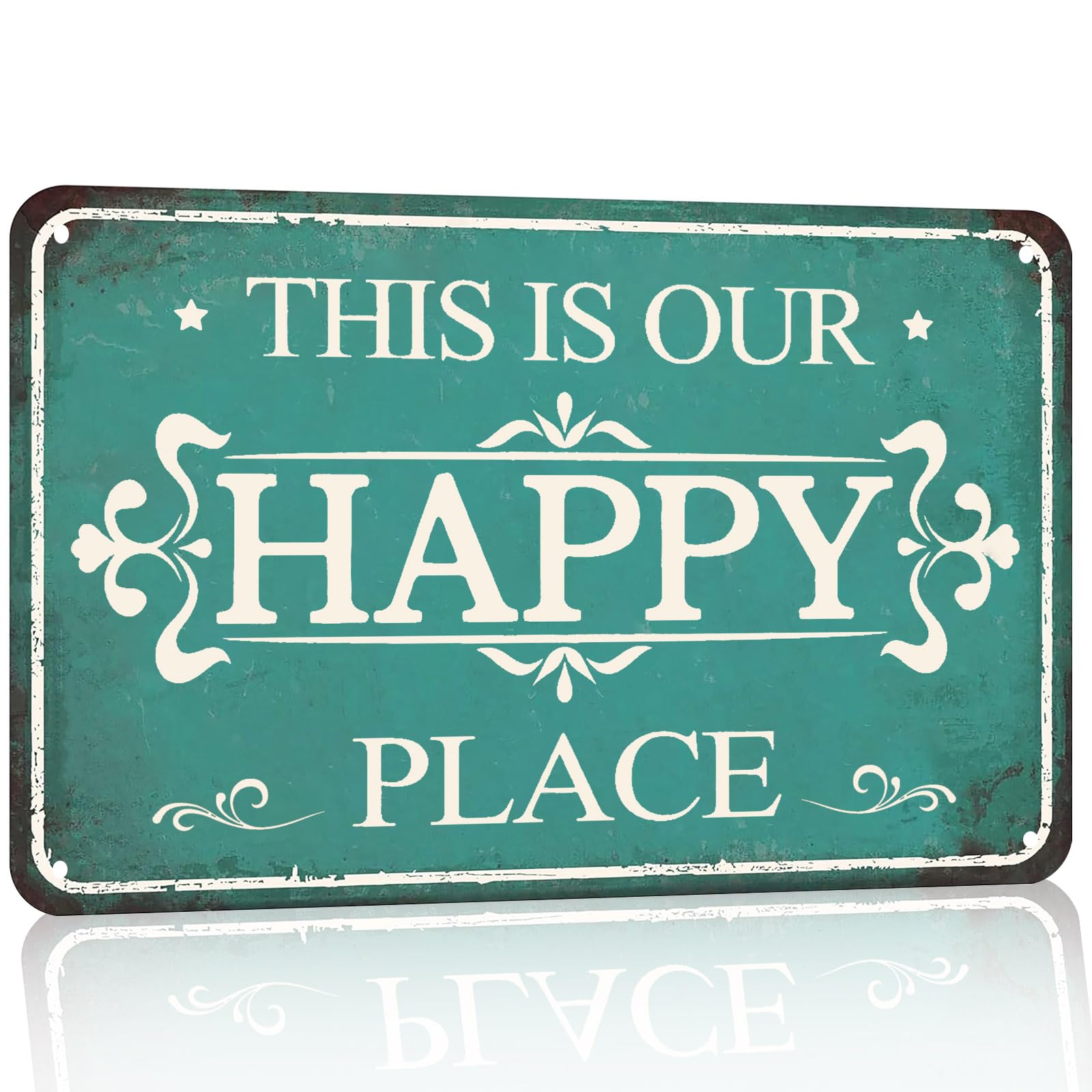 Xurtiea H250 This Is Our Happy Place Sign Patio Signs Welcome Sign For Front Porch Metal Signs For Outside Farmhouse Patio Decor Vintage Deck Signs Funny Backyard Signs 8X12 Inches