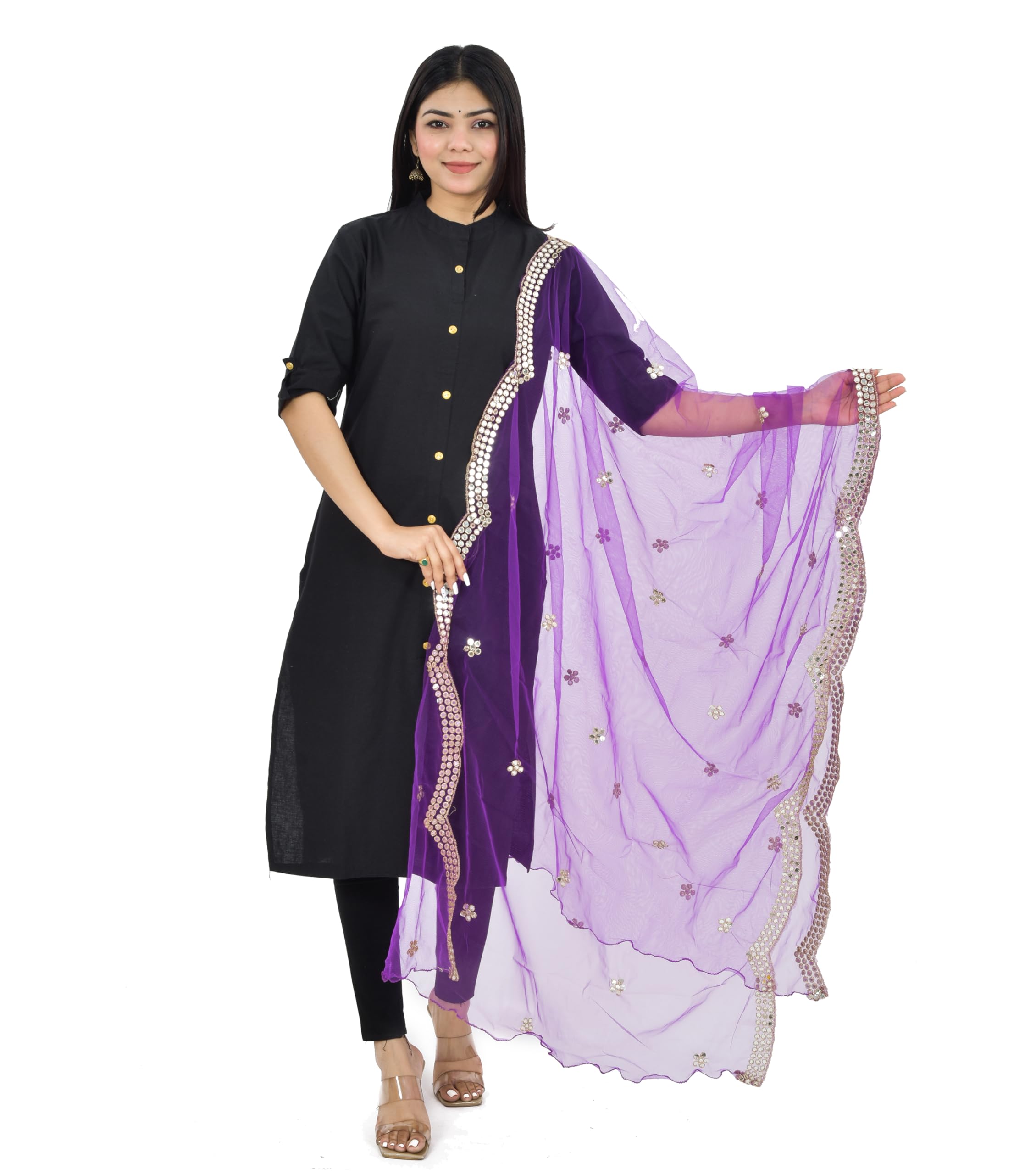 whiteheaven Embroidered & Embellished Plastic Mirror Net Dupatta for Womens & Girls With Curve Cut Work Fancy Design-picture-50